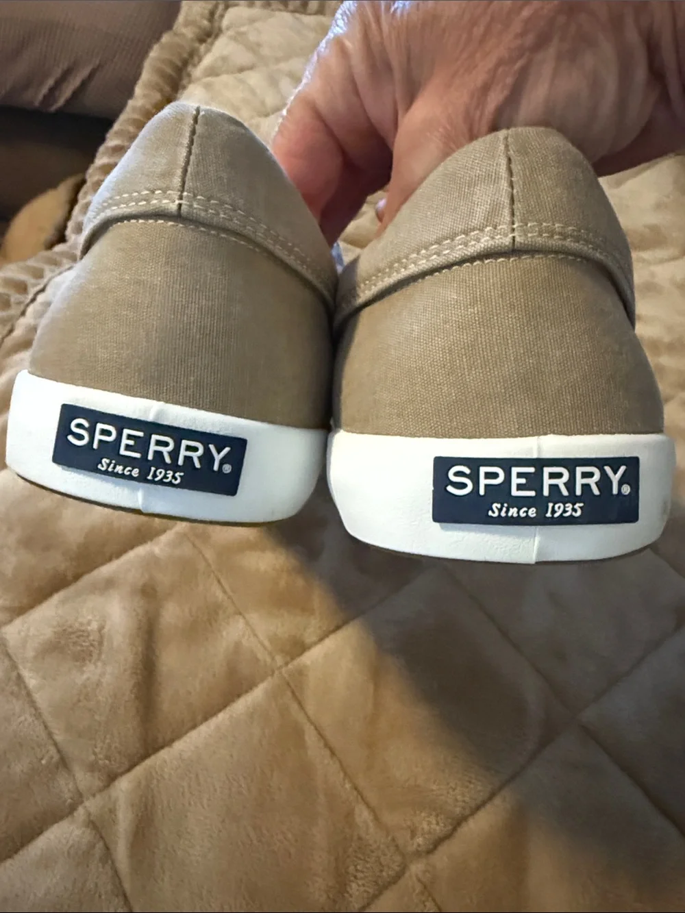 Sperry Men's Taupe Canvas Lace-Up Boat Shoes, NWOT
